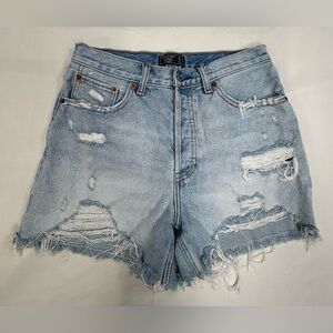 Abercrombie & Fitch Light Wash Distressed Denim Shorts